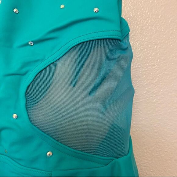 WEISSMAN Ivy Sky Dance Costume teal aqua blue Crystal Back Panel Dress D10928 LC - Picture 6 of 14